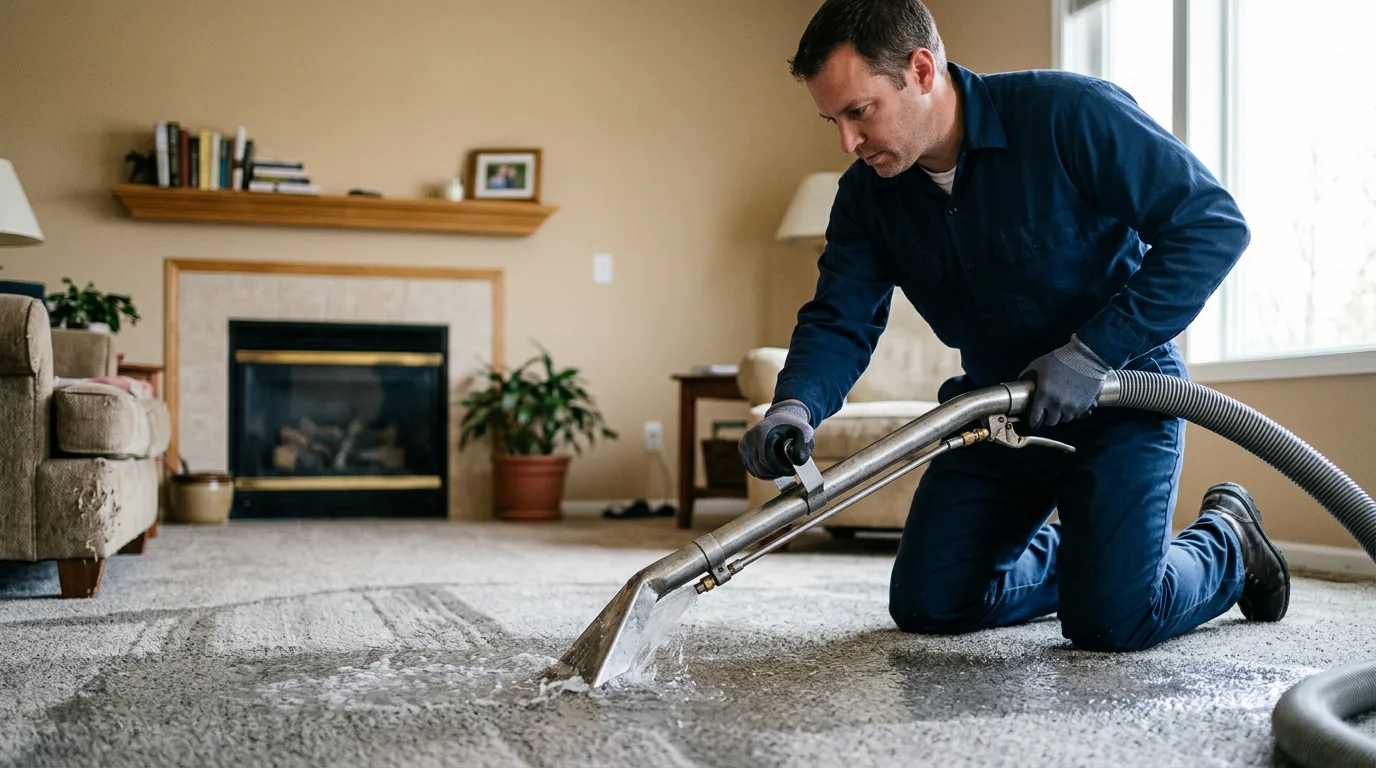 Water damage restoration technician working near Needham Heights, MA